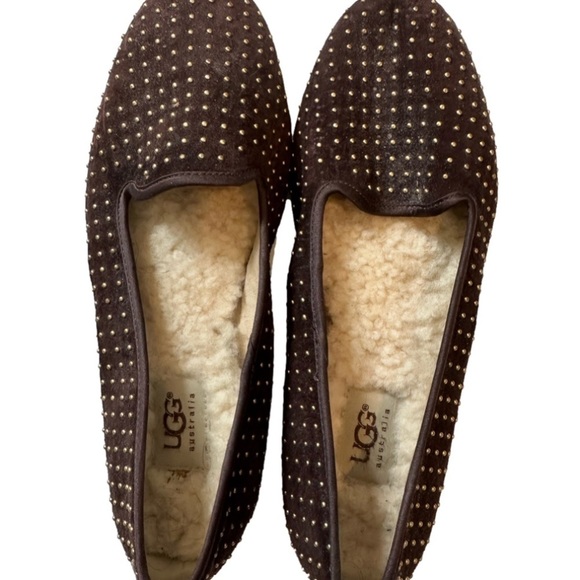 UGG Shoes - UGG brown loafers with fur inside and gold dots on the outside size 37